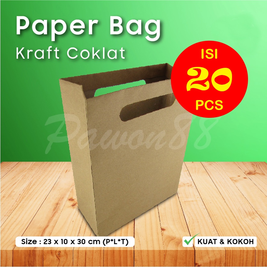 

Paper Bag Coklat - Paper Bag Polos - HANDLE - 23x10x30 cm (20 pcs)