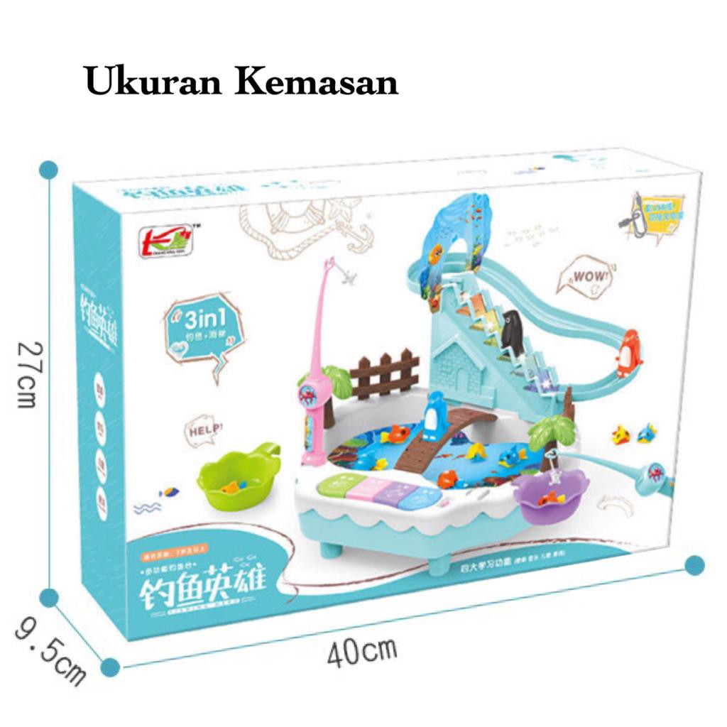 [MS]Mainan Pancingan 3in1 Pancingan Ikan Magnet Seluncuran Penguin Mini Piano Model Terbaru