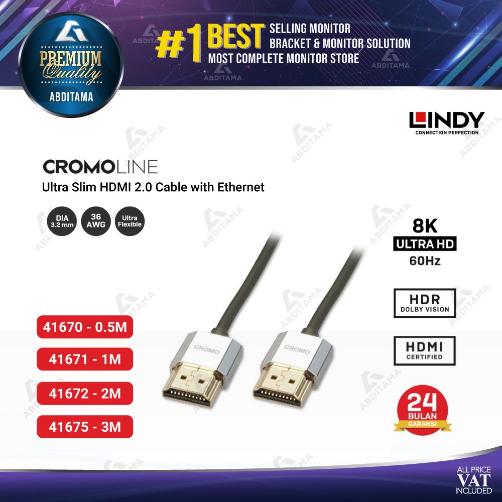 Kabel HDMI LINDY HDMI 2.0 with Ethernet Kabel Cromo Ultra Slim - 4167x