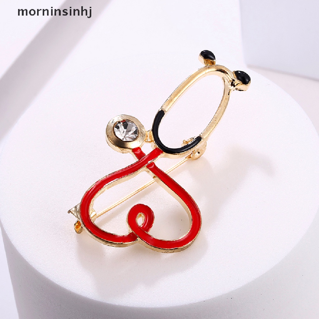 Mornin Bros Pin Enamel Bentuk Stetoskop Hati Untuk Aksesoris Fashion Wanita