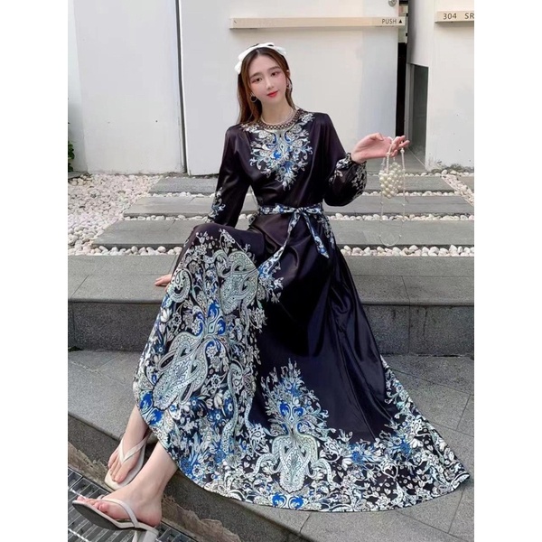 SALE!!! DRESS MAXI ESTILO ELEGAN IMPORT / IVORY ORI BKK-hitam guci