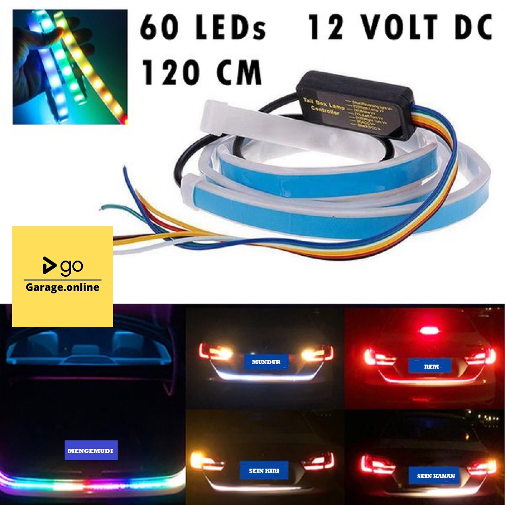 LAMPU LED BAGASI RGB 120CM ANTI AIR 12V UNIVERSAL MOBIL 60 LED RGB STRIP MODUL RUNNING SEIN REM STOP GRADE A+