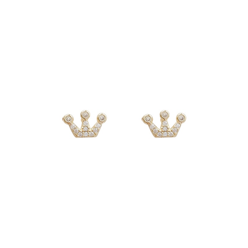 Anting Tusuk Bentuk Mahkota Geometri Kecil Bahan Silver 925 Hias Berlian Imitasi Untuk Wanita