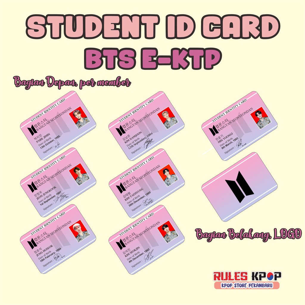 [PREMIUM] ID CARD PVC BTS UNOFFICIAL BTS IDENTITY CARD BTS STUDENT ID CARD BTS FANMADE