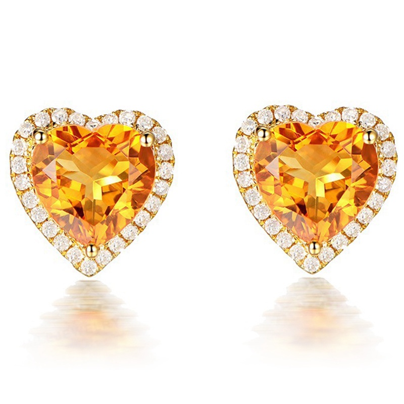 Fancyqube Anting Stud 925 Silver Bentuk Hati Aksen Batu Permata Zirkon Citrine Untuk Wanita