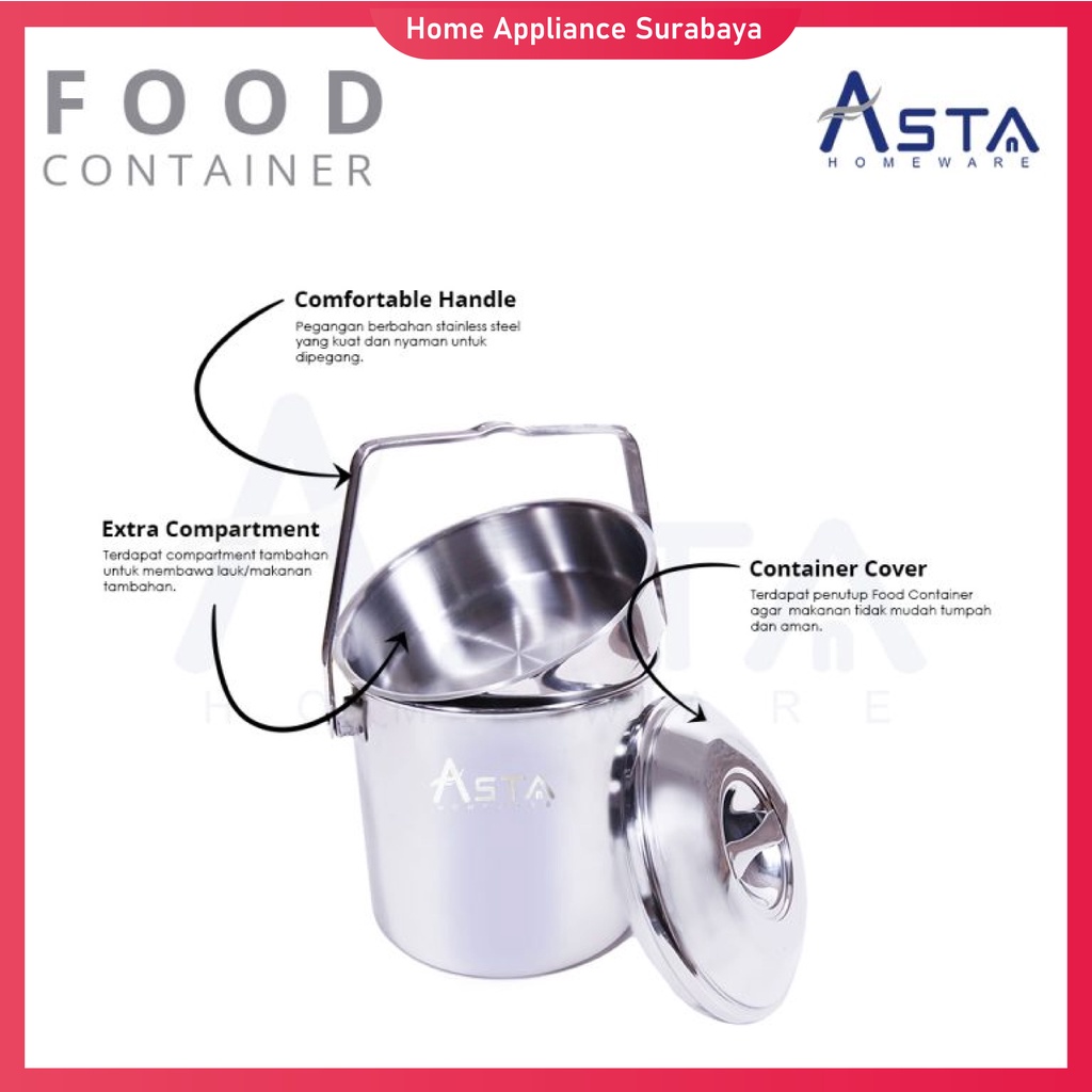 ASTA Food Container - Rantang Tunggal / Rantang Soto Stainless Steel Anti Karat 14CM / 16CM