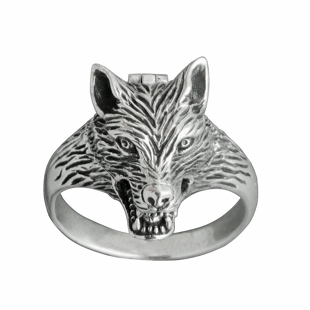 Cincin Desain Kepala Serigala Bahan Stainless Steel Warna Hitam Silver Gaya Retro Untuk Pria