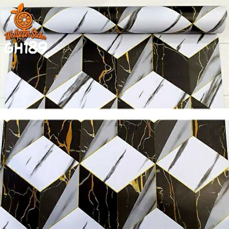 Grosir Murah wallpaper sticker dinding warna hitam putih motif bangun kubus