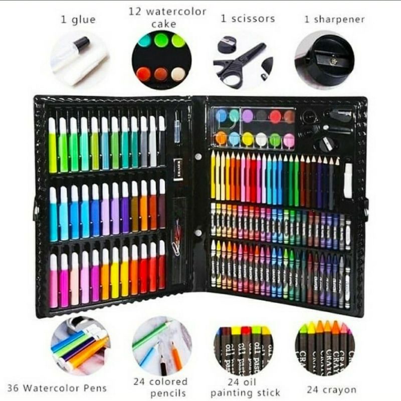 pensil warna dan crayon set isi 150 dan 208 pcs - alat tulis anak