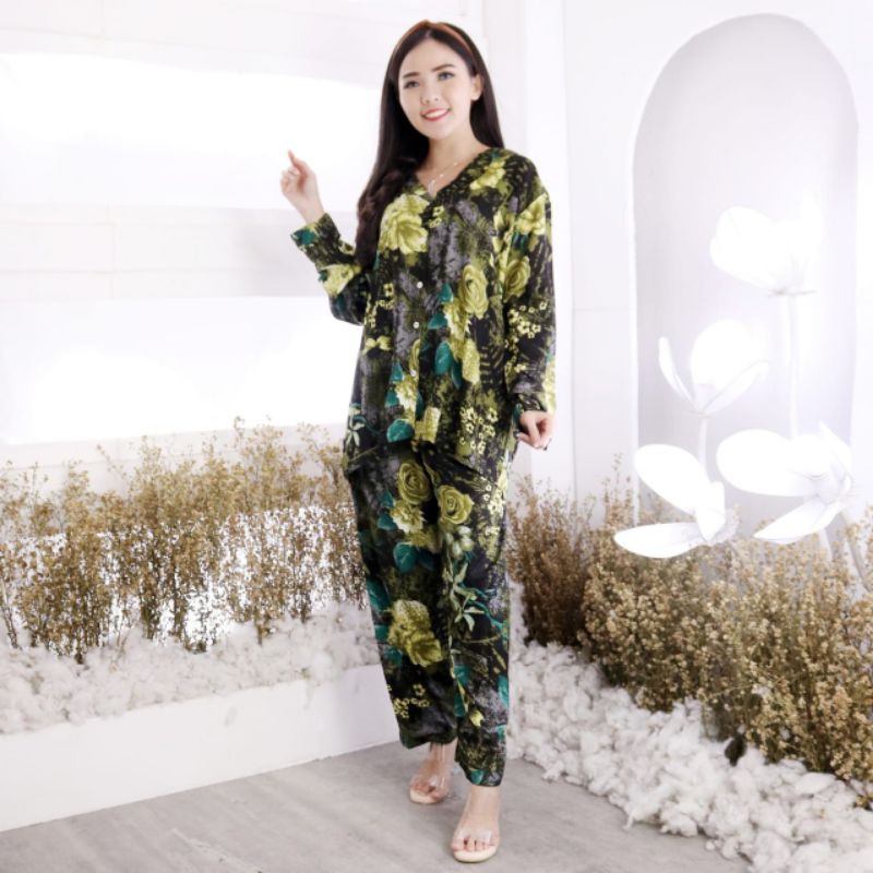 BISA COD PIYAMA XXL LD 120 YUNI EKA /PIYAMA TIEDYE FLOWERS GELOMBANG SETCEL RAYON KEKINIAN/JOSJOLI