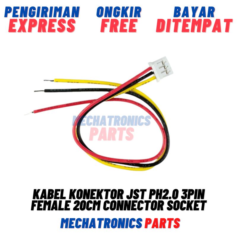Kabel Konektor JST PH2.0 3Pin Female Kabel 20cm 3P PH 2.0mm PH2 Connector Socket