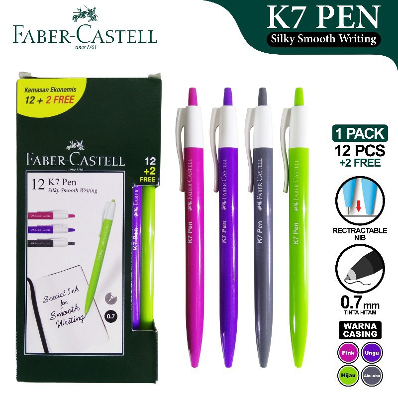 

[FABER CASTELL] Pulpen K7 Pen Silky Smooth Writing 0.7 mm (Tinta Hitam)