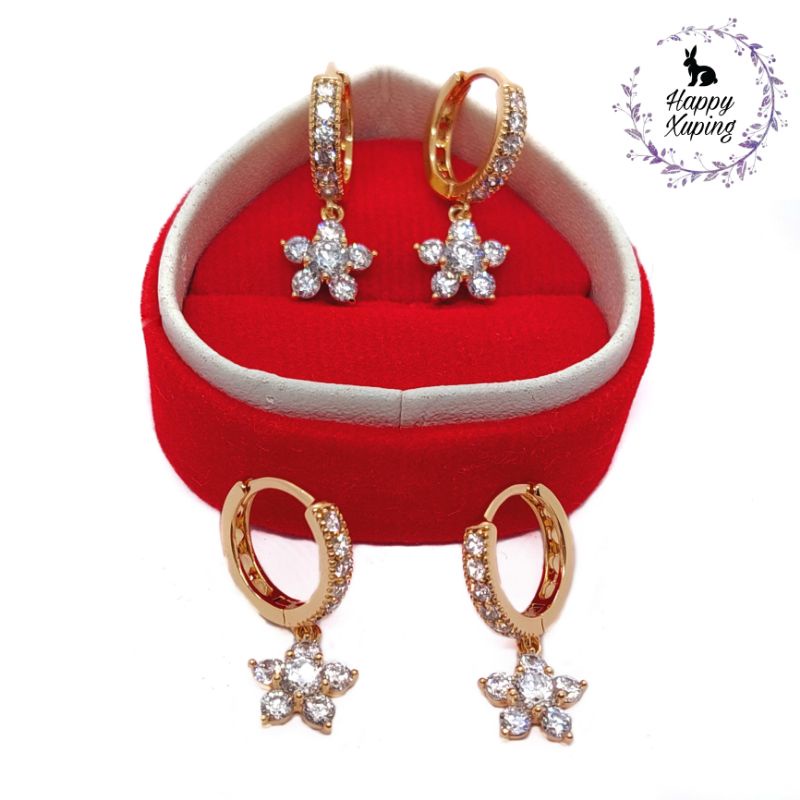ANTING XUPING ASLI TITANIUM FASHION KOREA LAPIS-EMAS MODEL JEPIT BUNGA MATA XUPING ORIGINAL