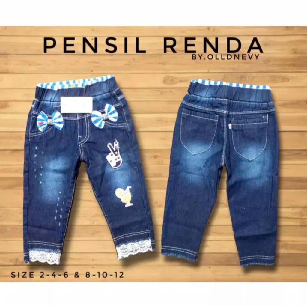 JEANS ANAK PEREMPUAN CELANA JEANS PENSIL RENDA 1-6 TAHUN