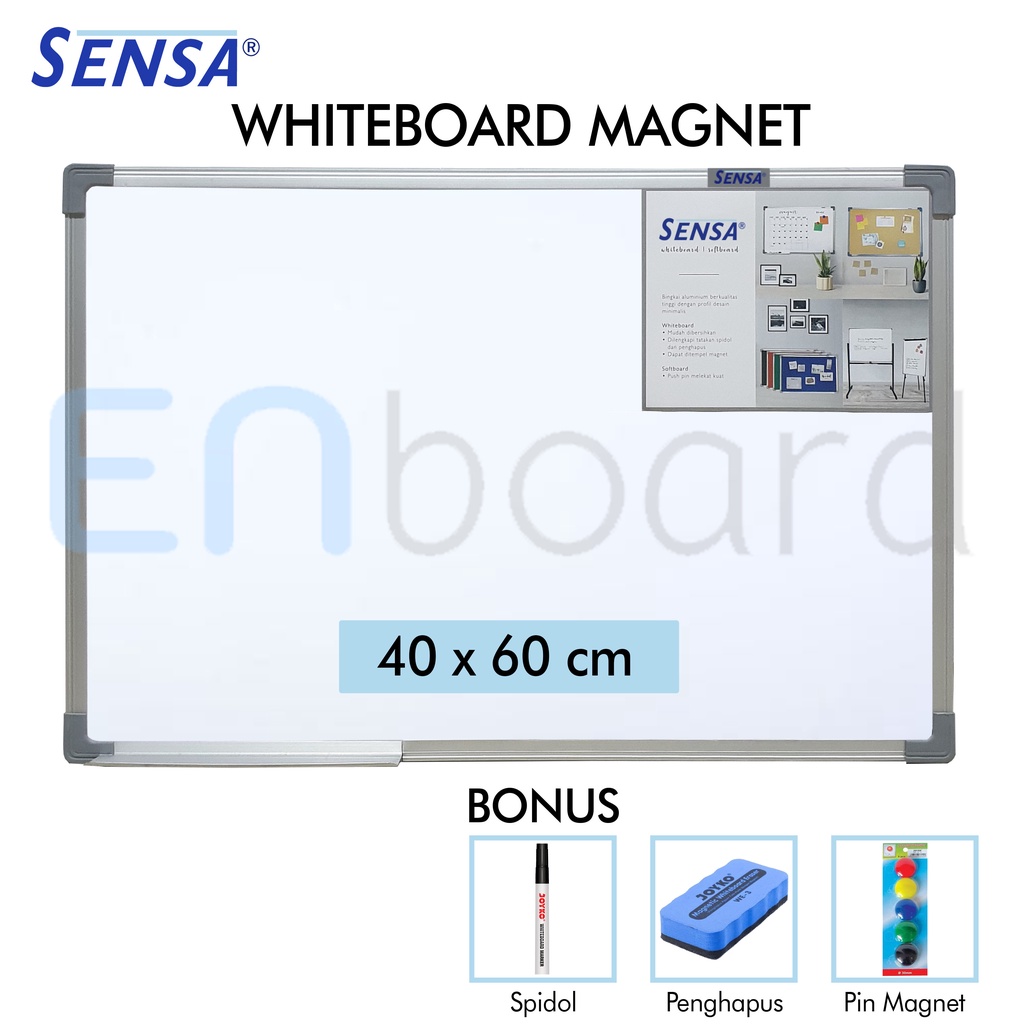 papan tulis whiteboard   white board gantung magnet single face sensa 40 x 60 cm
