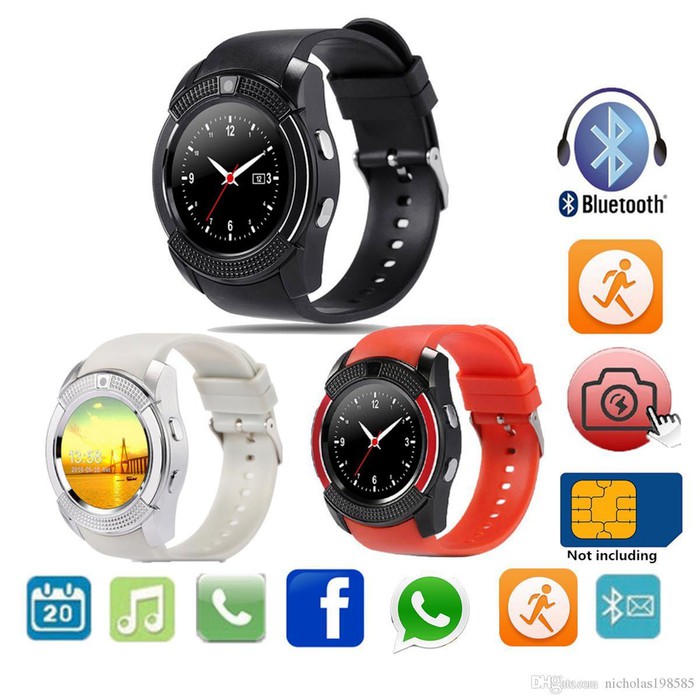 SMARTWATCH V8 BLUETOOTH SIM CARD MEMORY WHATSAPP JAM TANGAN PINTAR