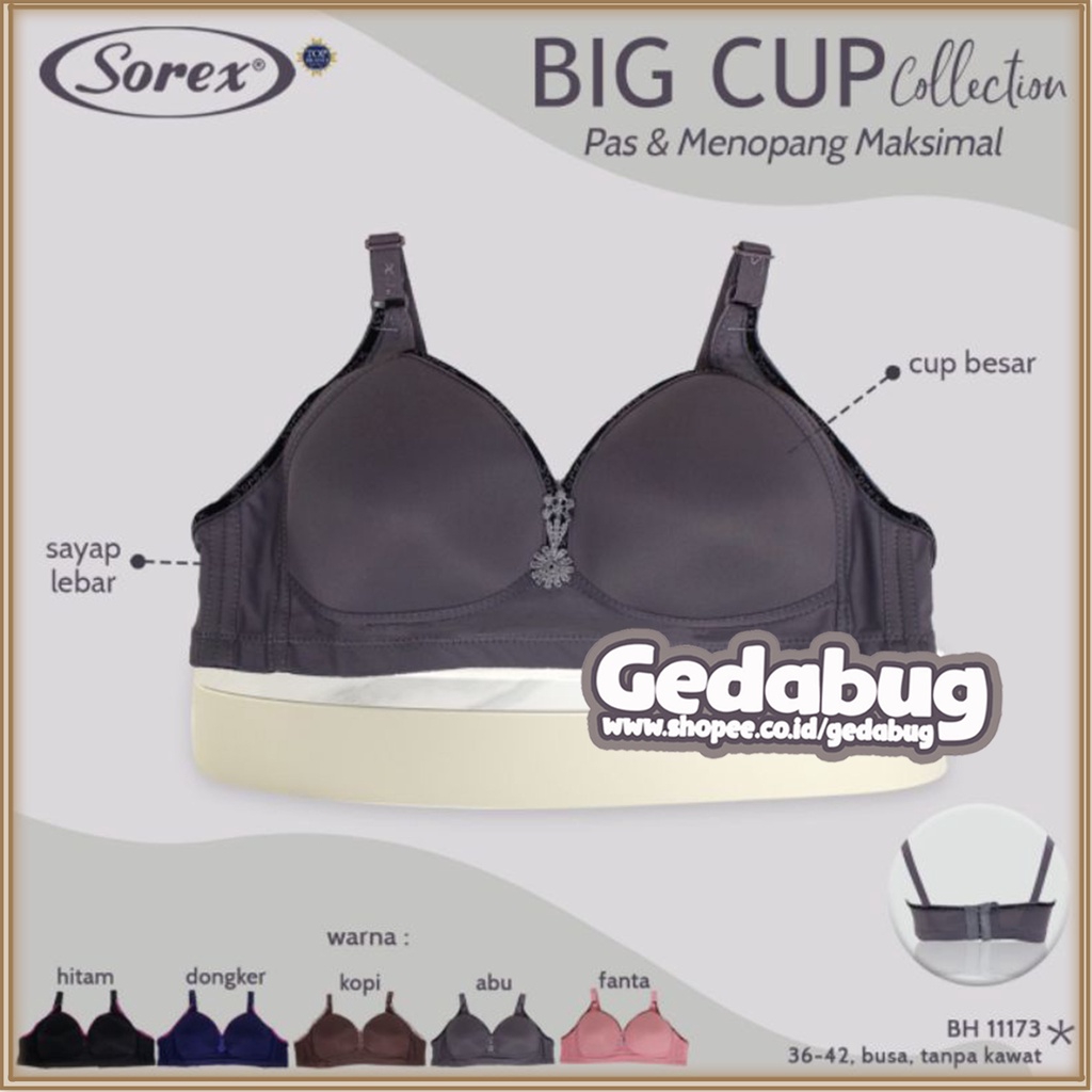 Bra BH Sorex 11173 Bra Cup Besar Tanpa Kawat Busa Kait 3 Setara Cup B-C Gedabug