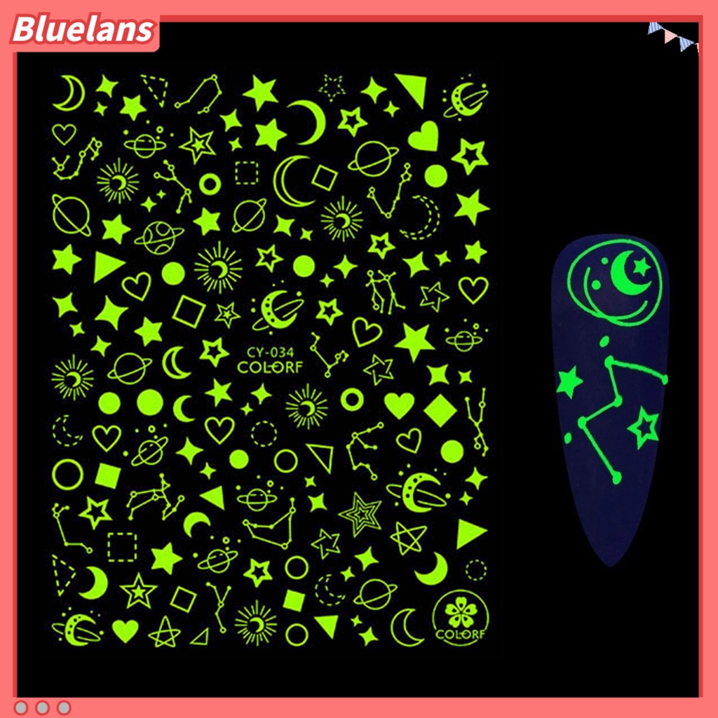 Bluelans 1 Lembar Stiker Kuku 3D Luminous Glow In The Dark Untuk Manicure