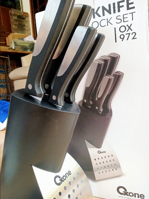 Pisau Dapur Set 5pc + Tempat Stainless Steel Oxone Knife Block Set Ox-972 - Ox972 Original
