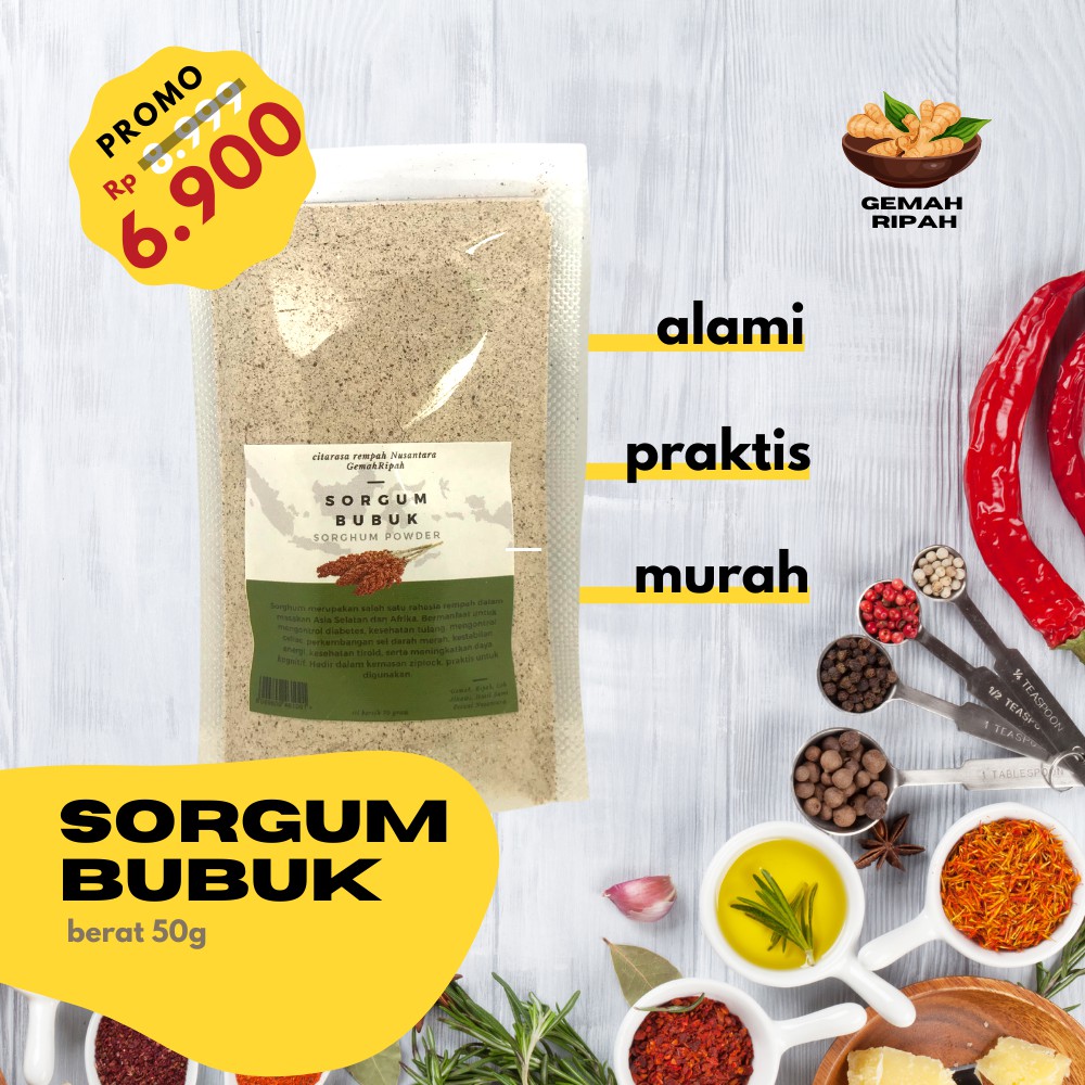 

Tepung Sorgum Bubuk Bahan Pokok Kesehatan Diet Gluten Free Makanan Bumbu Penyedap Rasa Cemilan