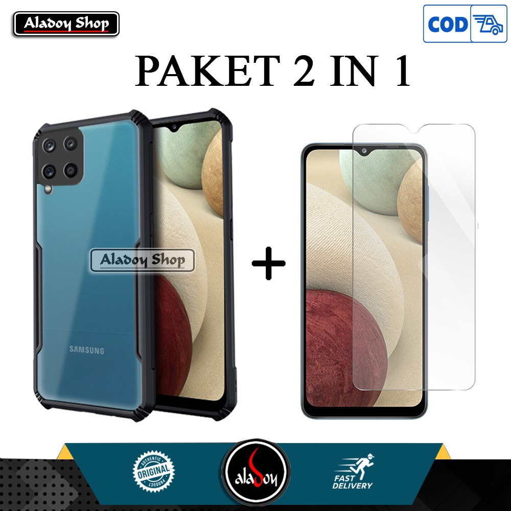 Case SAMSUNG A12 Shockproof Transparent Casing + Anti Gores Tempered Glass Layar