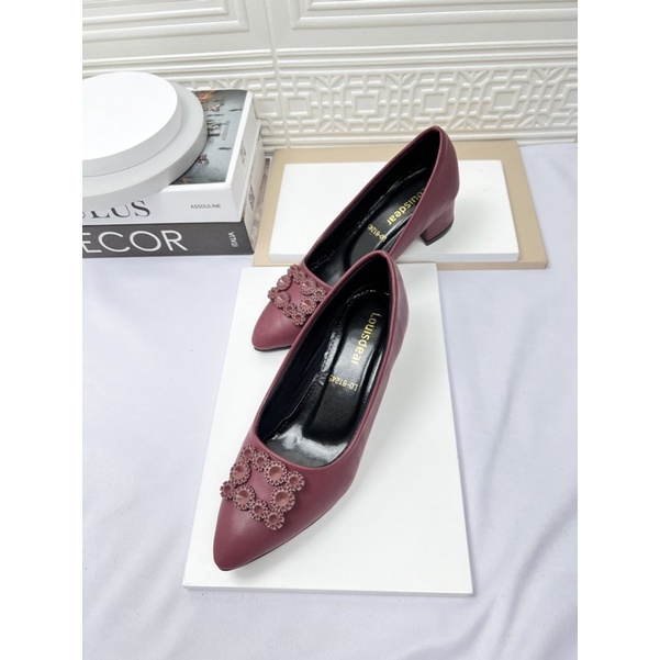 sepatu heel wanita terbaru kekinian pesta LOUISDEAR Sepatu heel tapak tahu 5 cm bahan dove p44