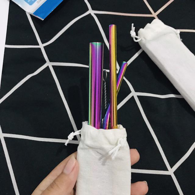 Stainless Straw / Sedotan Stainless (full Set Bubble Rainbow)