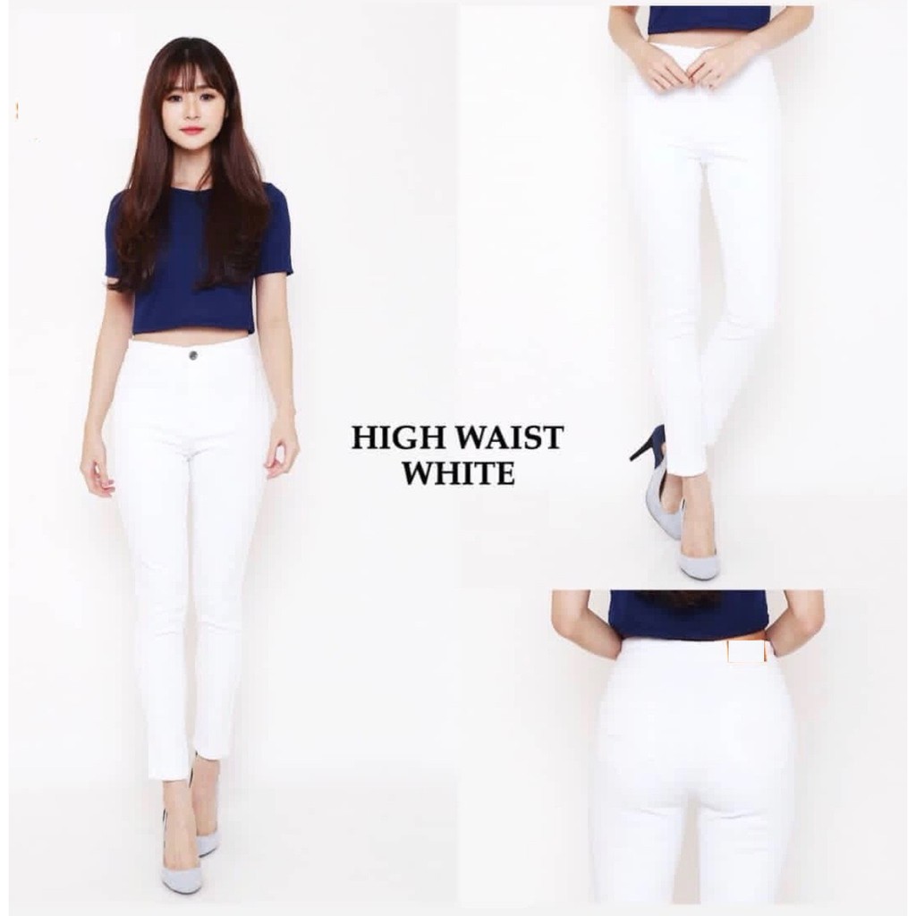 HOPYLOVY Celana Jeans Wanita HW Pun HIGHWAIST WHITE 