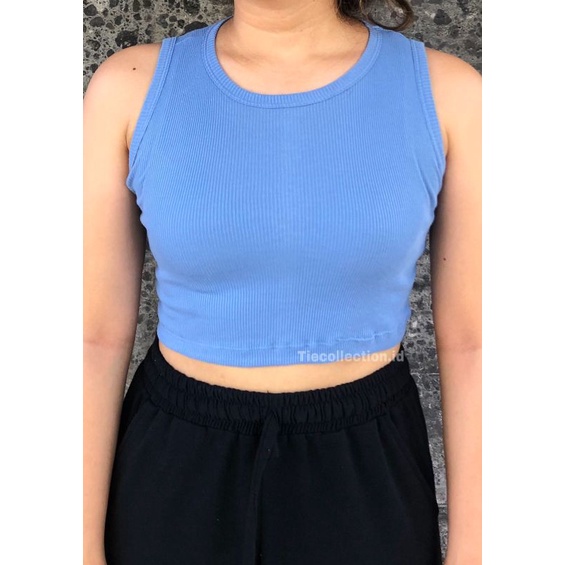 Rib Tanktop Crop Top / baju wanita korea / crop top korea-Denim