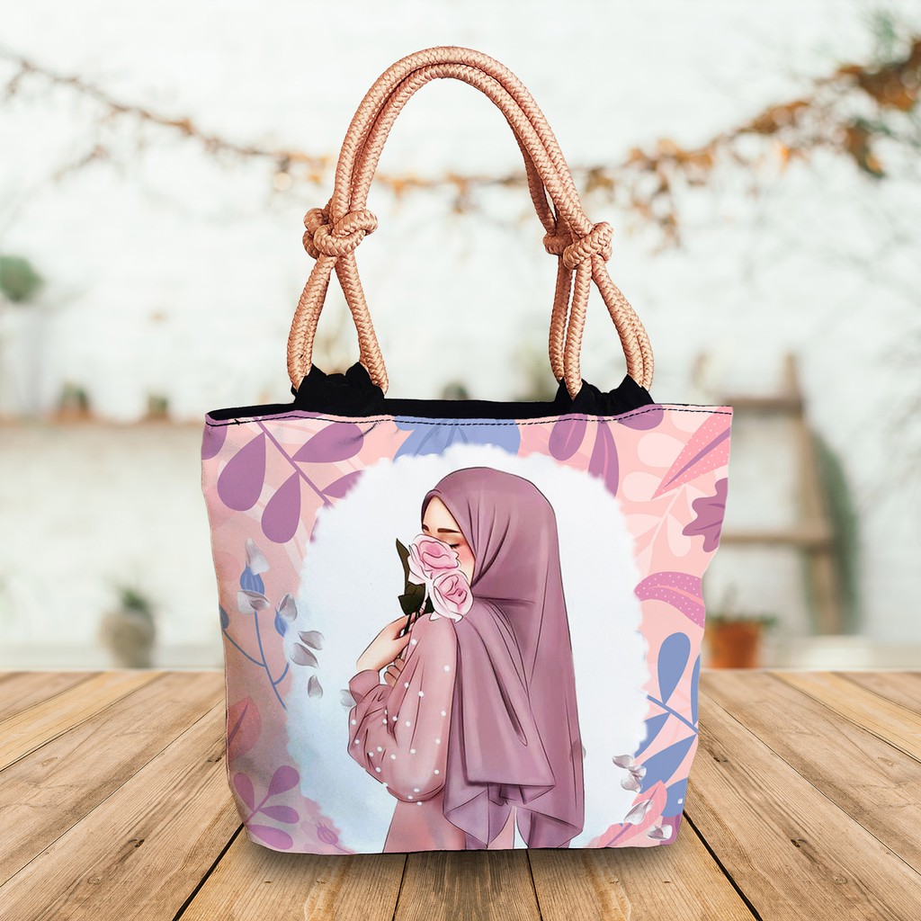 Tas Totebag Tali Sumbu Wanita Printing Gambar Muslimah Hijab Kartun Part 1 Shopee Indonesia