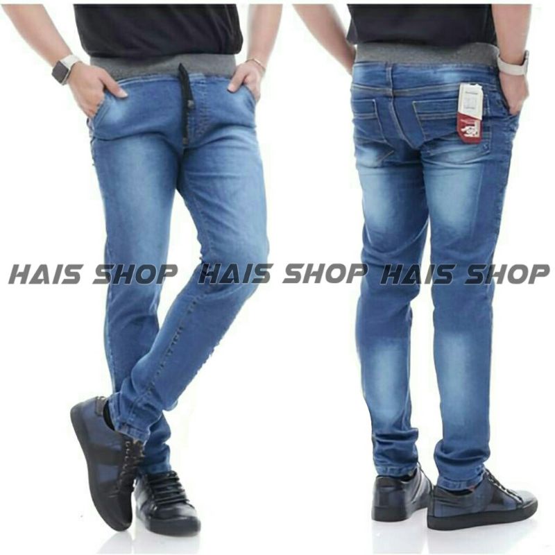 Celana Jeans Pria Pinggang Karet_ Celana Jeans Panjang Pria Rip_ Terlaris