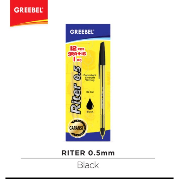 

PULPEN GREEBEL RITER 0,5 hitam original per/ pack isi 13 pcs