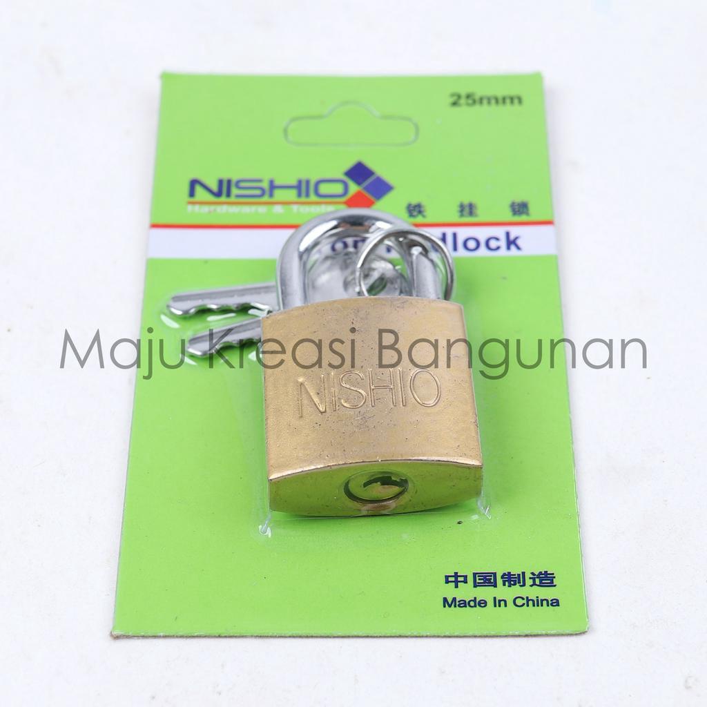 Gembok Kuning 25mm Press Kecil Mini Tas Kotak Koper Travel Luggage Iron Padlock Lemari Laci 25 mm 2 Anak Kunci Nishio