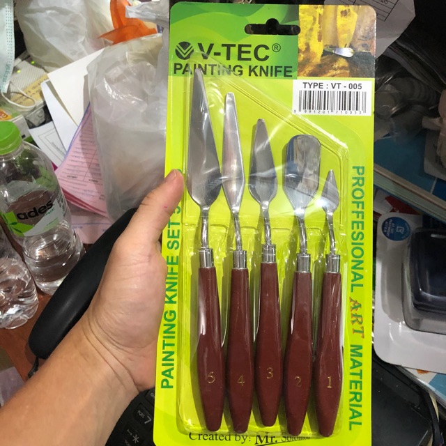 

Painting knives set isi 5 vtec besi sendok palet merek vtec vt 005 / merek ichich biru set / model bergerigi kode pks 008 ( mahal)