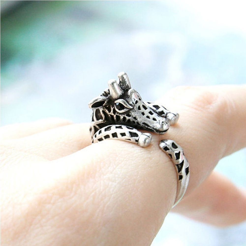 MXBEAUTY Vintage Open Finger Ring Burnished Retro Jewelry Animal Ring Cuff Wrap Silver Planted Anti-Silver Gifts Lovely Adjustable Giraffe/Multicolor