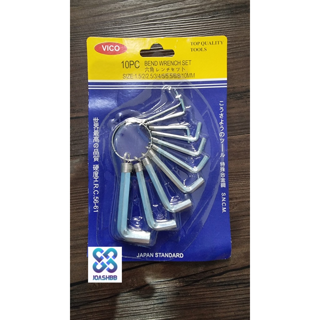 Kunci L Putih / Set Hex Key Ring 10 In 1 Nikel / Tools Wrench