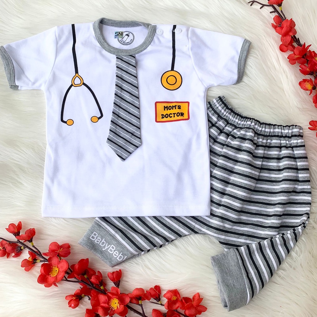 Baju kaos setelan motif dasi anak lucu hitam biru bestseller fashion anak bayi cowok laki murah -mom