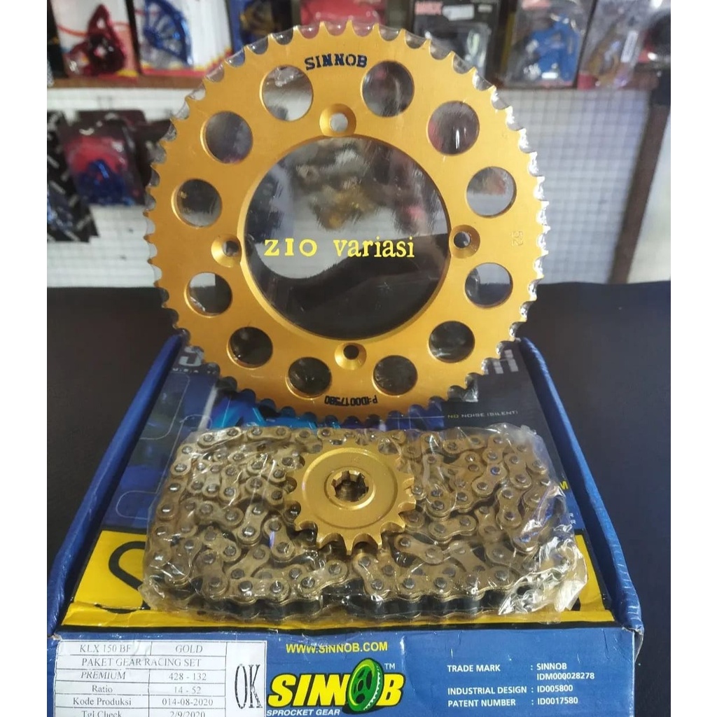 Sinnob Racing Gear Paket Depan Belakang Rantai KLX 150 BF Gold Premium Red