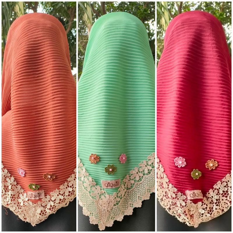 plisket prada,  plisket lidi,  plisket segiempat,  grosir kerudung plisket murah lebay