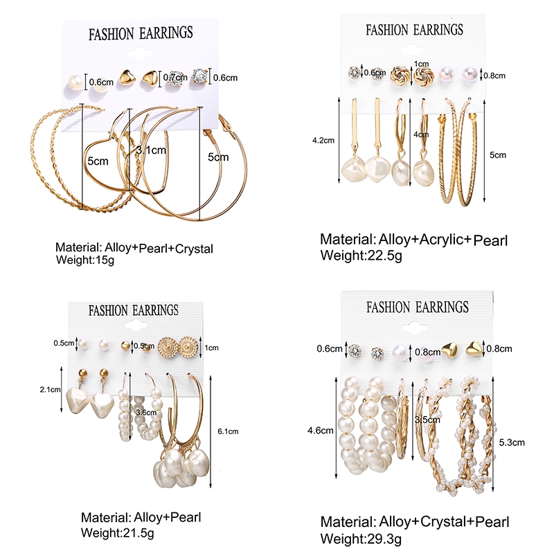 6 Pasang Anting Tusuk Bentuk Lingkaran Geometris Bahan Alloy untuk Wanita