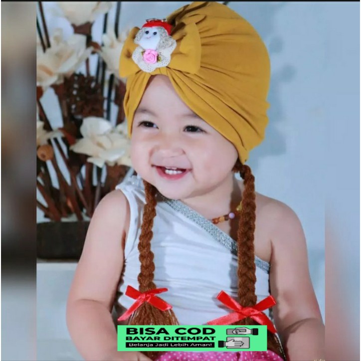 Turban Anak Bayi Perempuan motif Boneka Kepang