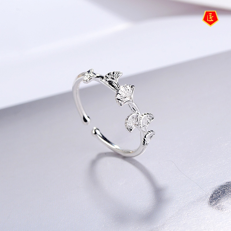 [Ready Stock]Ginkgo Leaf Ring Female Temperament Elegant