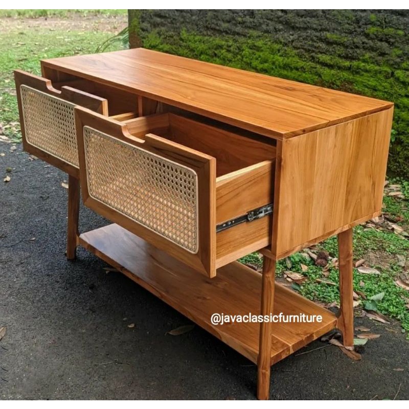 BUFET TV ROTAN RETRO MINIMALIS VINTAGE KAYU JATI GRADE A CABINET SCANDINAVIA PAJANGAN DRAWER FINISHING NATURAL JEPARA-1