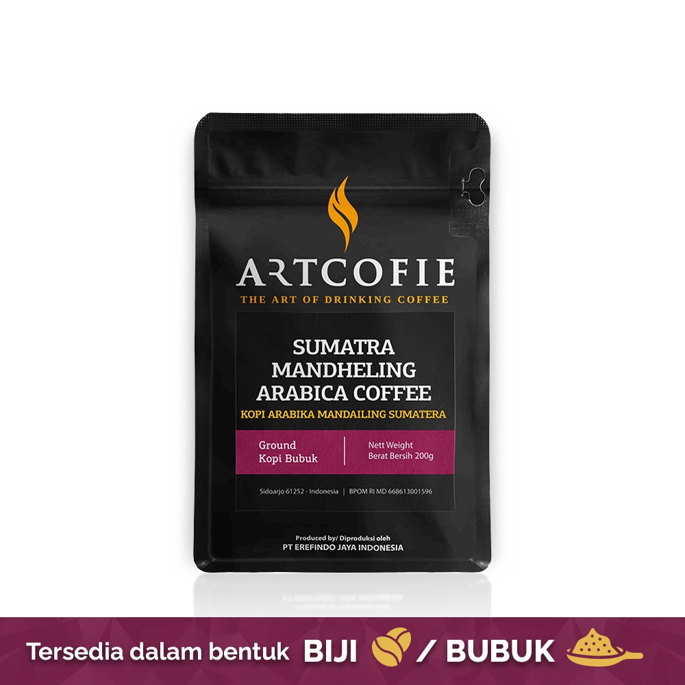 

Artcofie Kopi Sumatra Mandheling Arabica Pouch Biji / Bubuk 200gr Artcofie