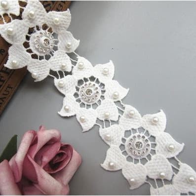 Lace Patch - White Flower Beading #06 (6pcs)