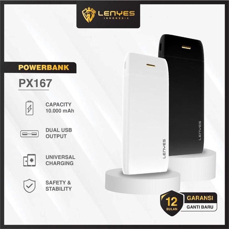 Powerbank 10.000 Mah Lenyes PX167 Original 2A Real Capacity 2 USB 10000 mah