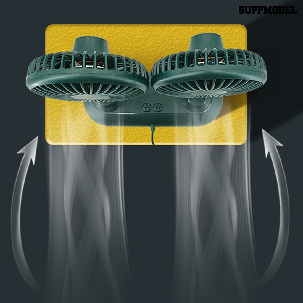 Kipas Angin Elektrik Portable Rotasi 360 Derajat 5V 1A Dual Kepala Dengan Port USB Untuk Mobil Van