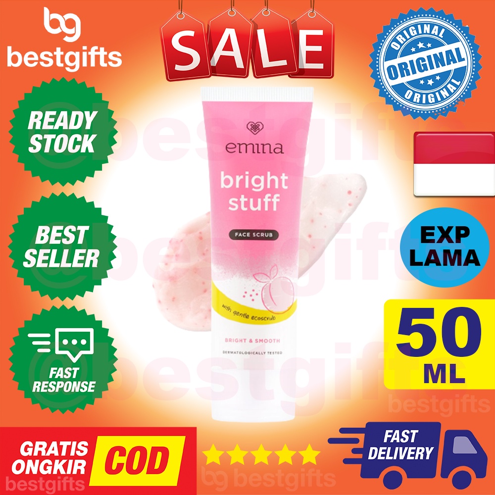 EMINA BRIGHT STUFF FACE SCRUB MEMBERSIHKAN MENGANGKAT SEL KULIT MATI MENCERAHKAN WAJAH NATURAL 50 ML