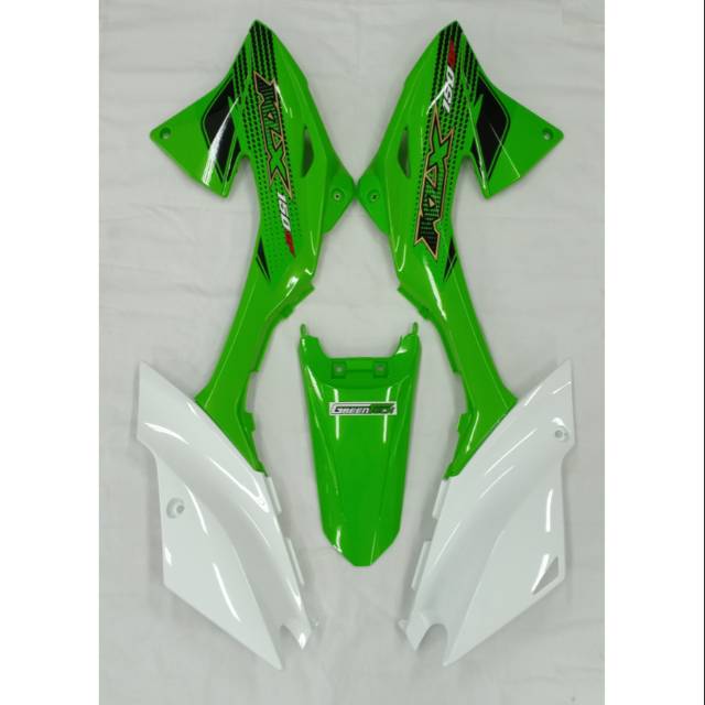 Body set tanpa spatbor depan klx150bf cover tank hijau full stiker body blkg putih