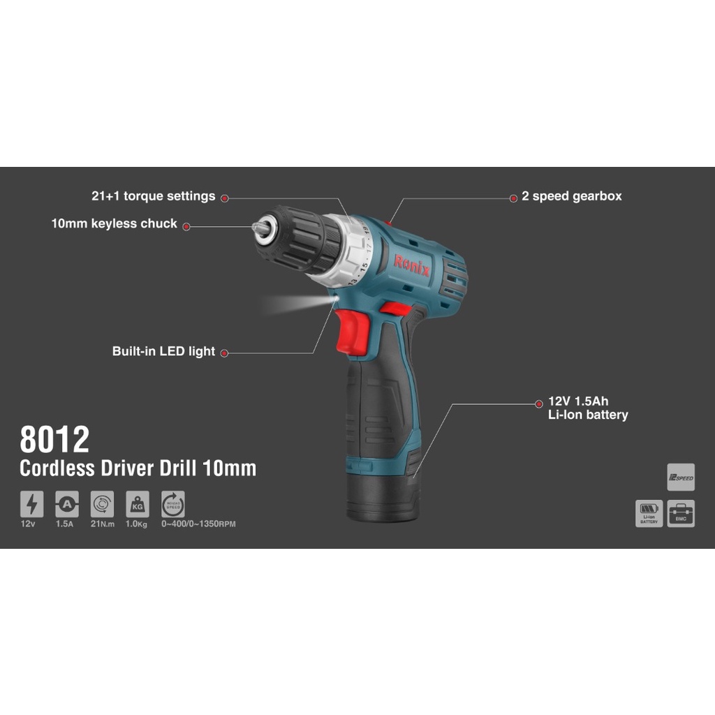 Ronix model 8012 cordless Driver drill